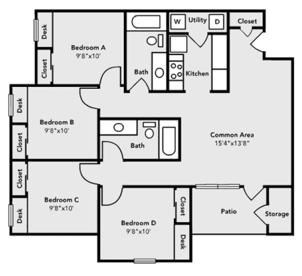University Village 4x2 Floor Plan