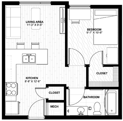 Canyon Creek Heights 1x1 Apartment Floor Plan UT Dallas