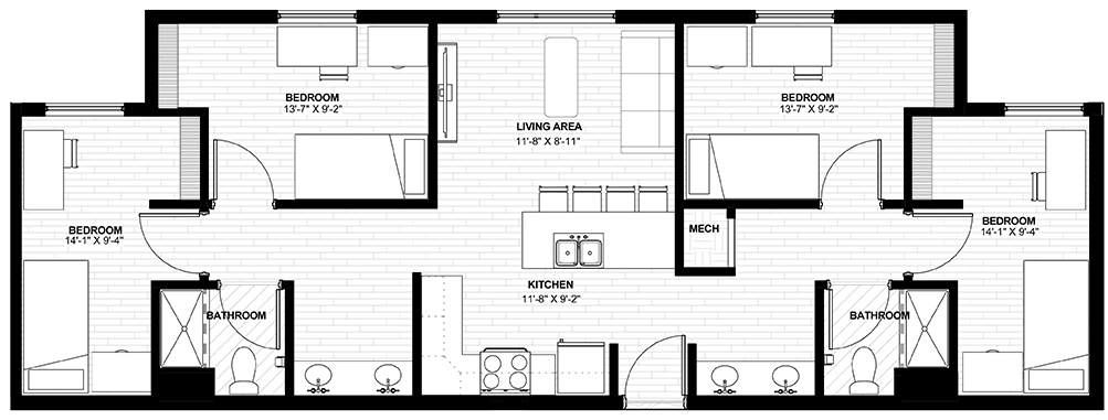 Canyon Creek Heights North Four Bedroom Apartment Floor Plan